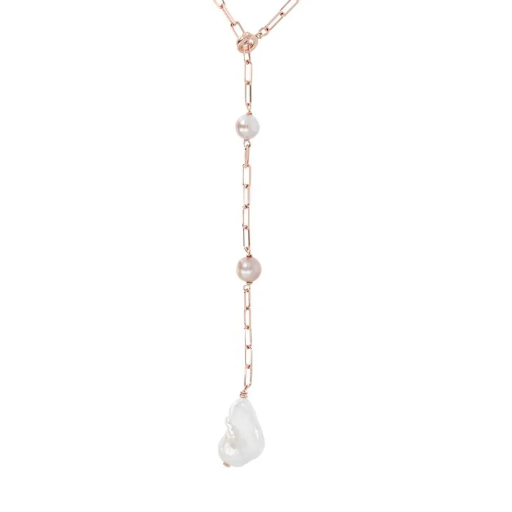 Bronzallure Pearl Stations Y Chain Necklace