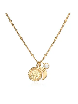 Satya Gold White Topaz Mandala Moon Charm Necklace