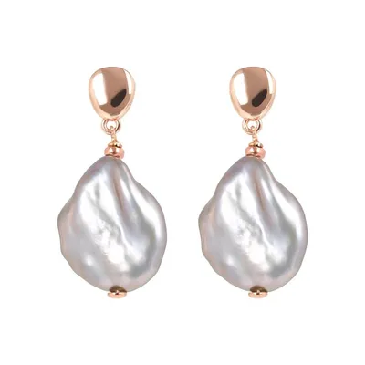 Bronzallure Grey Ming Pearl Drop Earrings