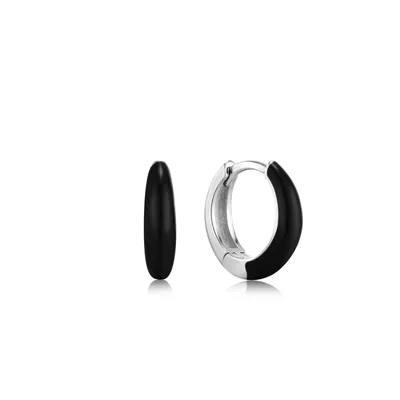 Ania Haie Silver Raven Black Enamel Sleek Hoops