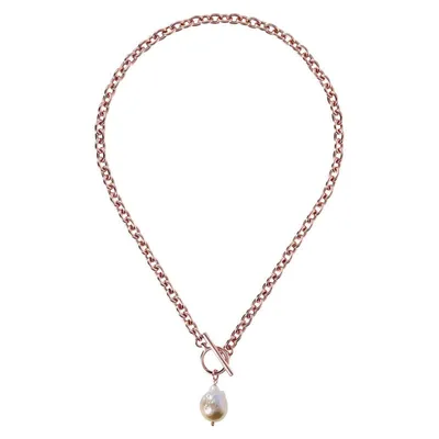 Bronzallure Oval Rolo Necklace with Rose Pearl