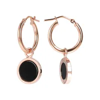 Bronzallure Black Onyx Disc Hoop Drop Earrings