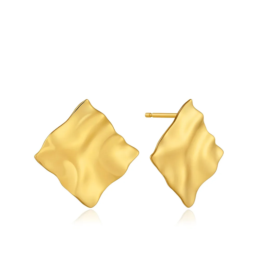 ANIA HAIE GOLD CRUSH SQUARE STUD EARRINGS