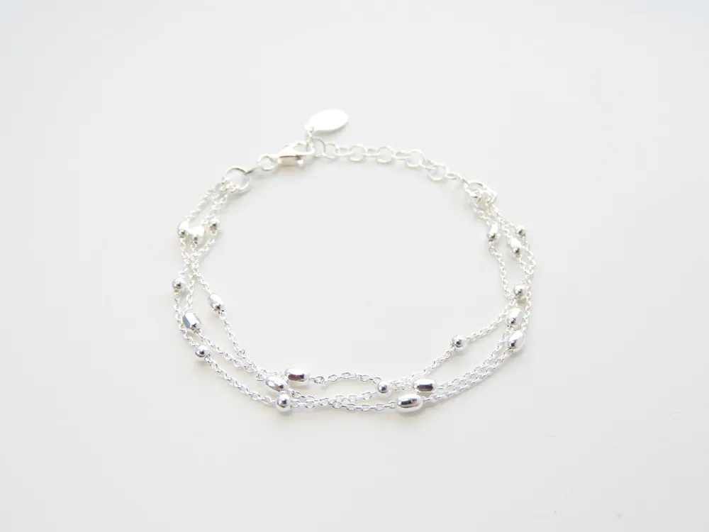 Marseille Silver Multi Strand Oval Bead Bracelet