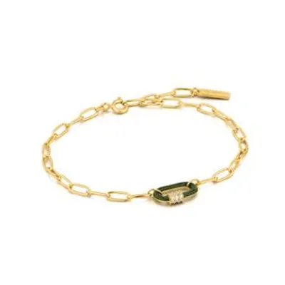 Ania Haie Forest Green Enamel Carabiner Gold Bracelet