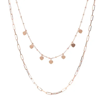 Bronzallure Chain and Hearts Two Strand Necklace
