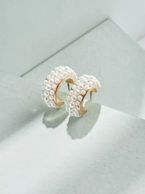 Olive & Piper Gold 'Sammie' Pearl Pave Hoops