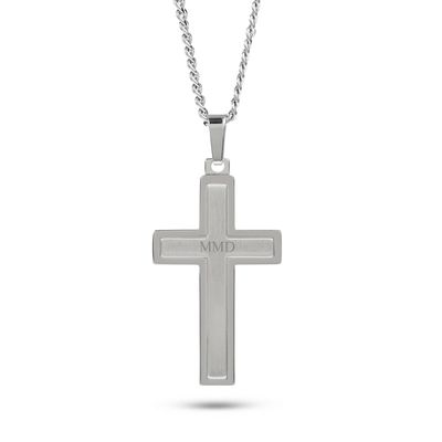 Brushed Silver and Satin Cross Necklace