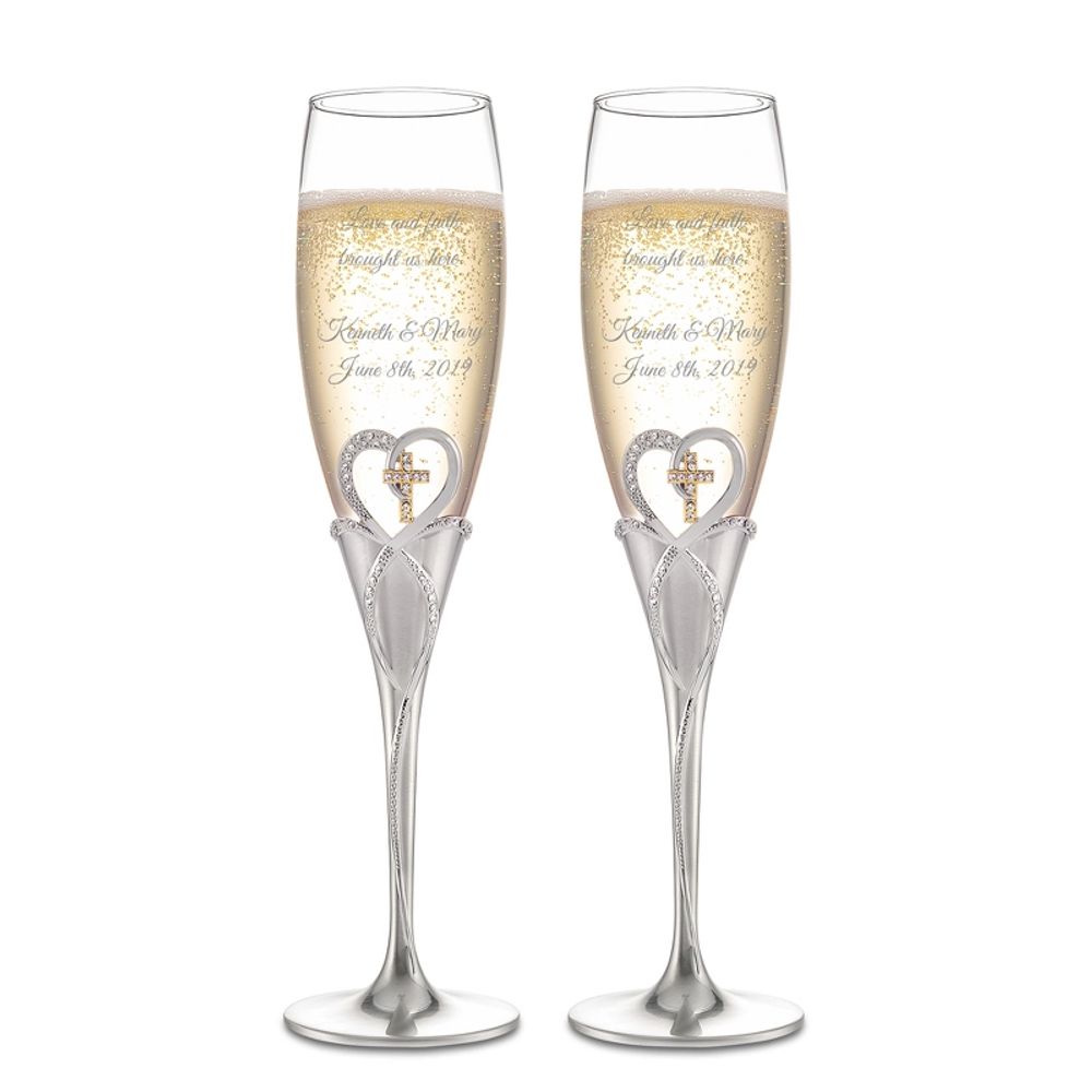 Heart and Cross Champagne Flute Set