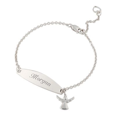 Girls Sterling Silver Angel ID Bracelet