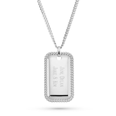 Sterling Silver Rope Border Dog Tag Necklace