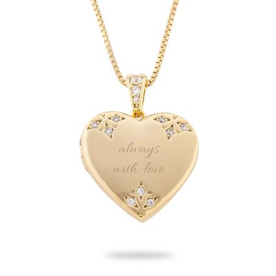 Gold Tone Pave Heart Locket Necklace