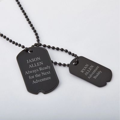 Vertical Black Double Personalized Dog Tag Necklace