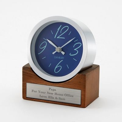 Personalized Silver Round Desk Clock with Base