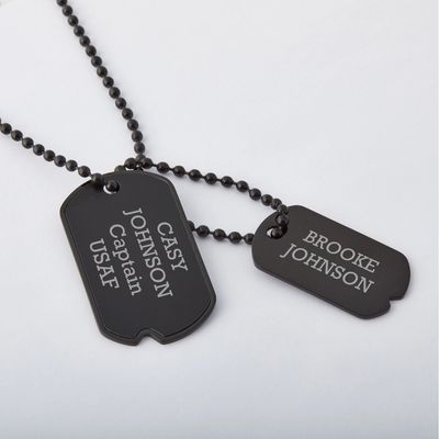Horizontal Black Double Personalized Dog Tag Necklace