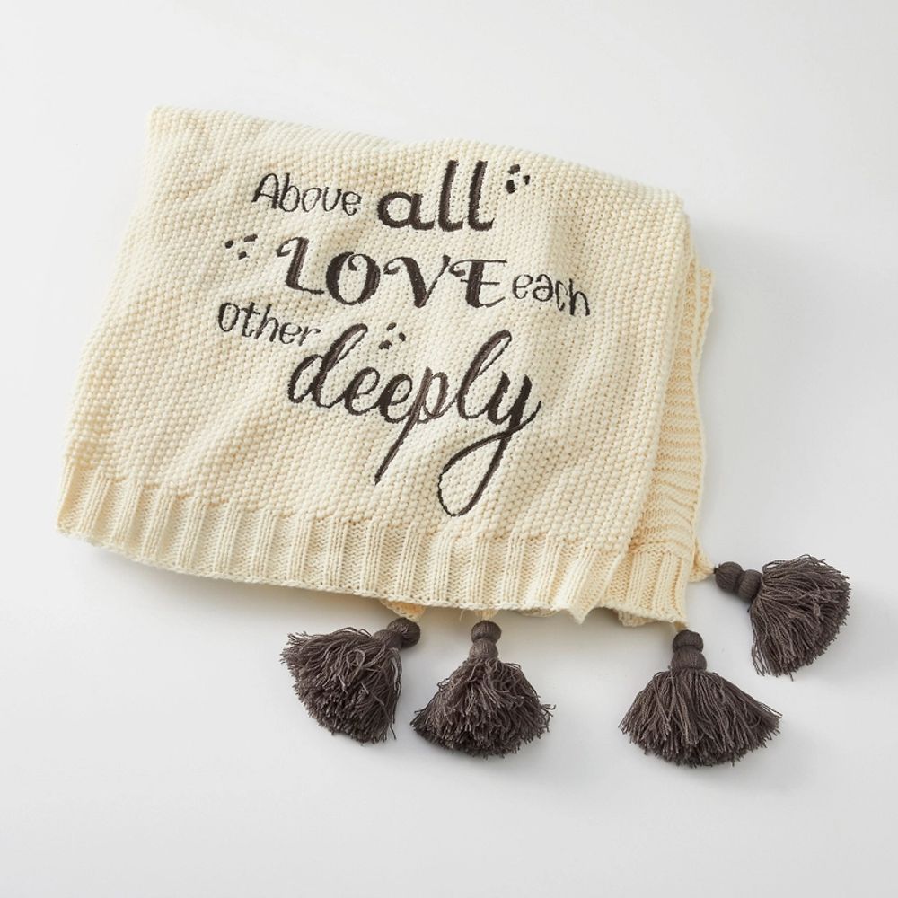 Love Each Other Deeply Embroidered Tassel Throw Blanket