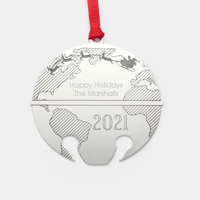 Silver 2021 Flat Globe Ornament