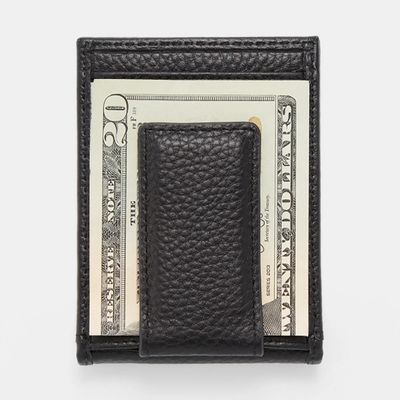 Black Leather Magnetic Money Clip Wallet