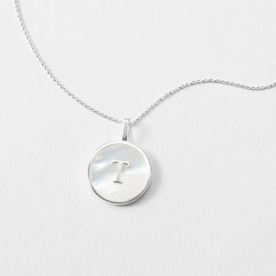 Mother Of Pearl Circle "T" Initial Necklace