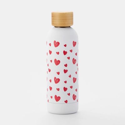 White Stainless Steel Water Bottle with Pink Hearts