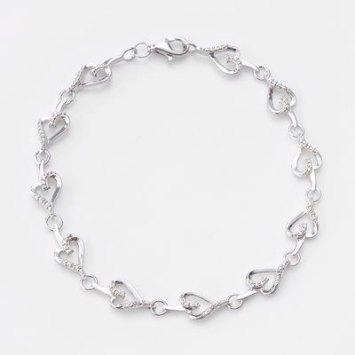 Sterling Silver Diamond Hearts Bracelet
