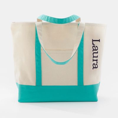 Mint and Cream Vertical Canvas Tote Bag
