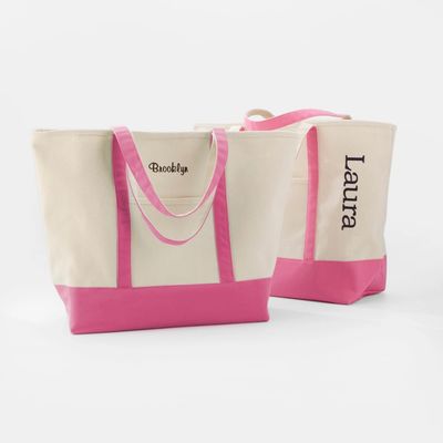 Pink and Cream Canvas Tote Bag