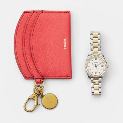 Fossil Scarlette Mini Two Tone Watch and Wallet Box Set