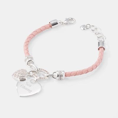 Pink Leather Heart Bracelet