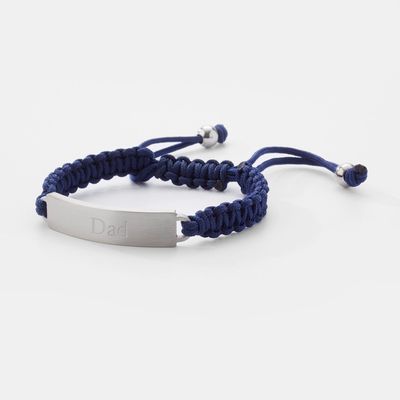 Men's Stainless Steel Blue Cord with Silver ID Bracelet