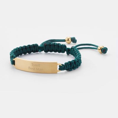 Men's Stainless Steel Green Cord with Gold ID Bracelet