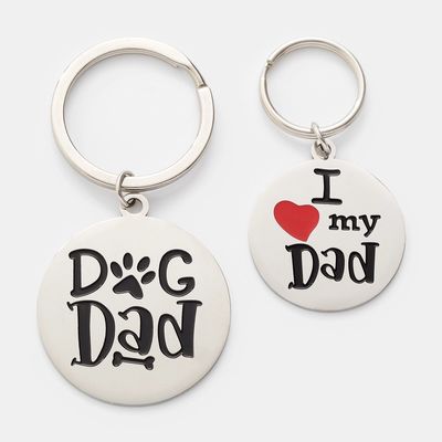 Silver Dog Dad Key Chain and Tag Set