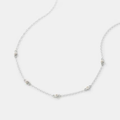 Sterling Silver 5 Diamond Chain Necklace