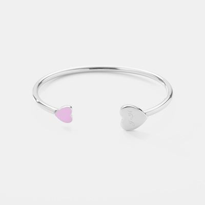 Women's Pink and Silver Heart Cuff Bracelet