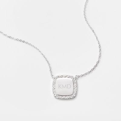 Women's Silver Scroll Border Square Necklace