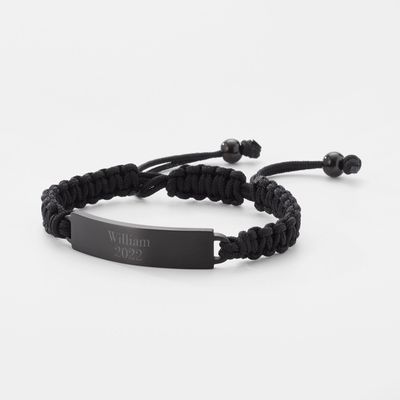 Men's Stainless Steel Black Cord with Black ID Bracelet