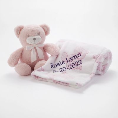 Pink Bear Stuffed Animal and Blanket Set