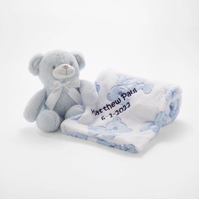 Blue Bear Stuffed Animal and Blanket Set