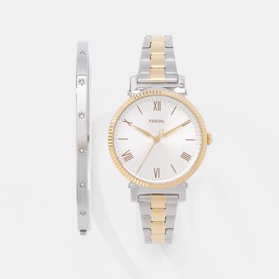Fossil Women's Daisy Two Tone Watch and Bracelet Set
