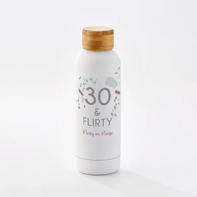 30 and Flirty White Stainless Steel Water Bottle
