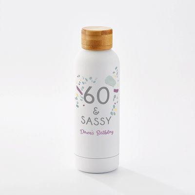 60 and Sassy White Stainless Steel Water Bottle