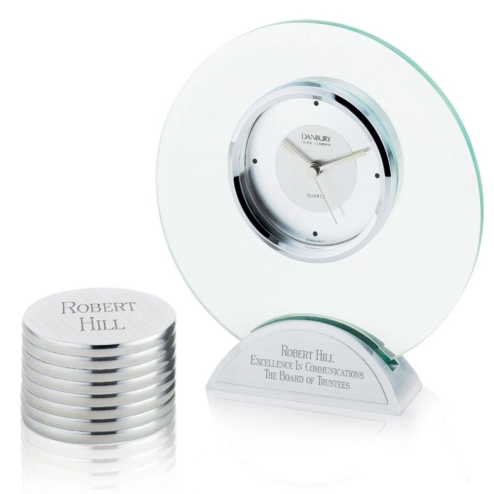 Round Glass Clock and Paperweight