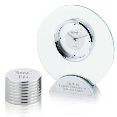 Round Glass Clock and Paperweight