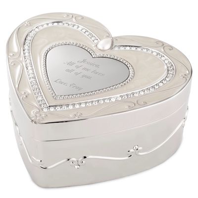 Silver Regal Elegance Crystal Heart Keepsake Box