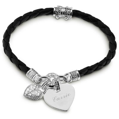 Black Braided Leather Heart Bracelet