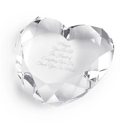 Engraved Clear Heart Paperweight
