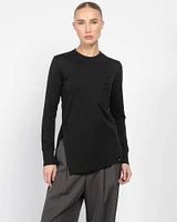 Long Sleeve Unbalance Slit T-Shirt