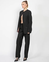 Collarless Jacket With Slits