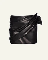 Draped Leather Mini Skirt