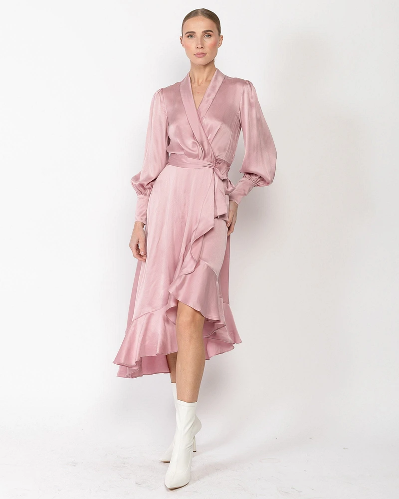 Silk Wrap Midi Dress